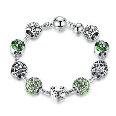 BRANDS SHOPPING WEEK Antique Silver Charm Bracelet & Bangle with Love and Flower Beads Women Wedding 4 Colors 18CM 20CM 21CM