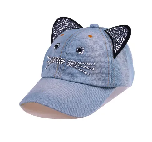 Spring And Summer Denim Baseball Cute Cat Ears Baseball Sunscreen Visor Baby Cat Hat Light Blue - Shop at LoveMi
