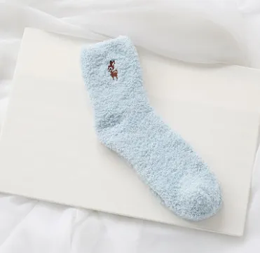 Japanese embroidery women's socks deer coral velvet socks plus velvet thickening home socks autumn and winter women's socks kittens warm socks Coral - Shop at LoveMi