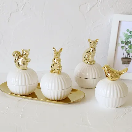 Animal Figurine Decor Jewelry Box Squirrel Rabbit Cat Bird