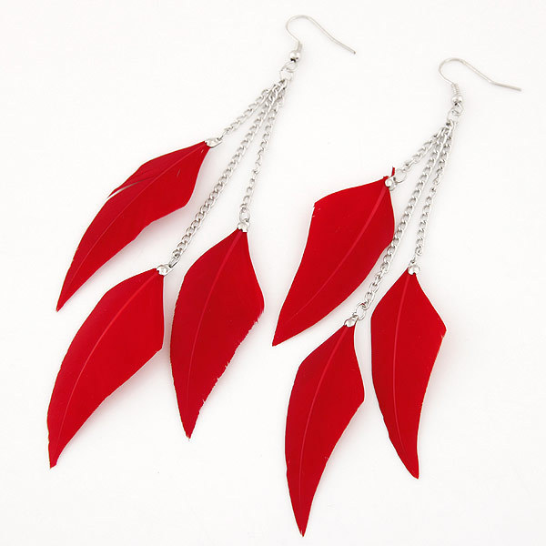 Europe and the United States Korean alloy fashion personality elegant feather long tassel pendant earrings ear jewelry jewelry