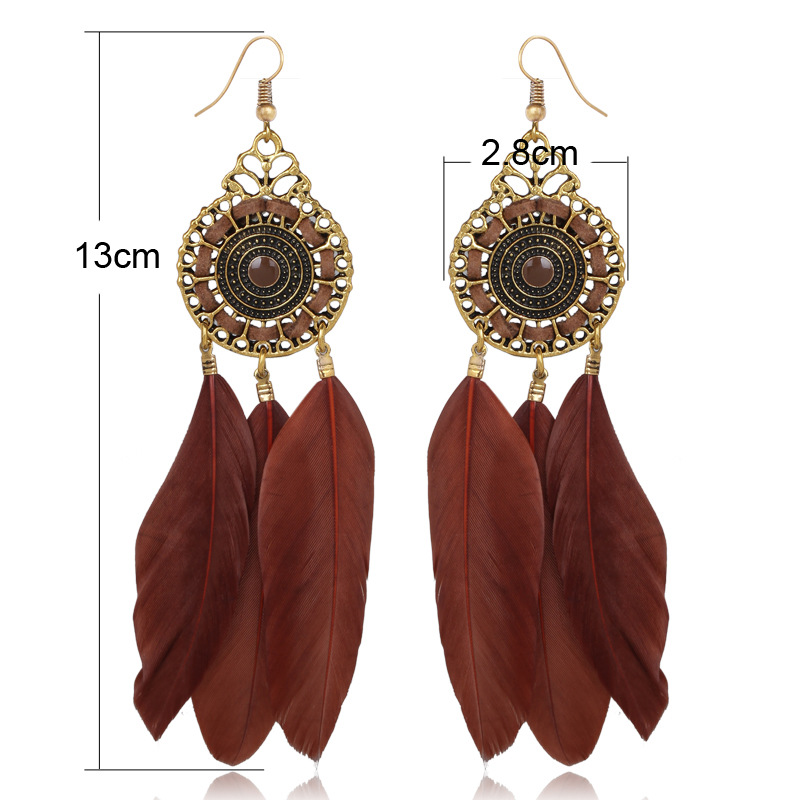 Brown feather earrings Religious alternative style earrings feather accessories
