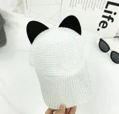 Summer Cute Cat Ear Breathable Solar Mesh Baseball Caps - White - View 1