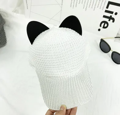 Summer Cute Cat Ear Breathable Solar Mesh Baseball Caps White - Shop at LoveMi