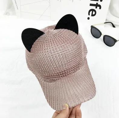Summer Cute Cat Ear Breathable Solar Mesh Baseball Caps Pink - Shop at LoveMi