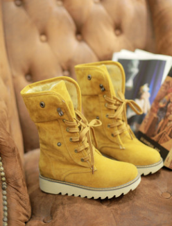 Sweet suede short tube snow boots thick bottom casual shoes solid color flat with lace snow boots