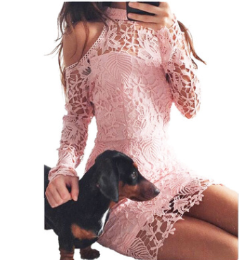 European and American strapless skirt Lace stitching hollow irregular long-sleeved dress female
