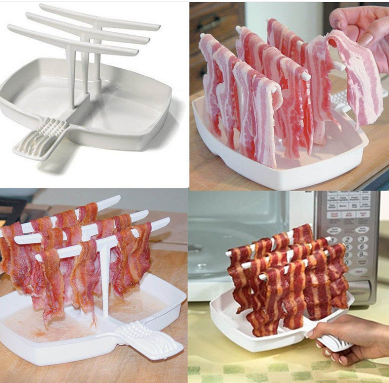 Removable Bacon Tray Rack Microwave Bacon Cooker Shelf Rack Less Fat Healthier Cooking Tool Barbecue Breakfast Meal Gadgets