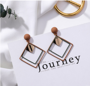 Girl Earring Exaggeration Frosted Square Double Layer Geometry Long Drop Earrings for Women Fashion Accessories