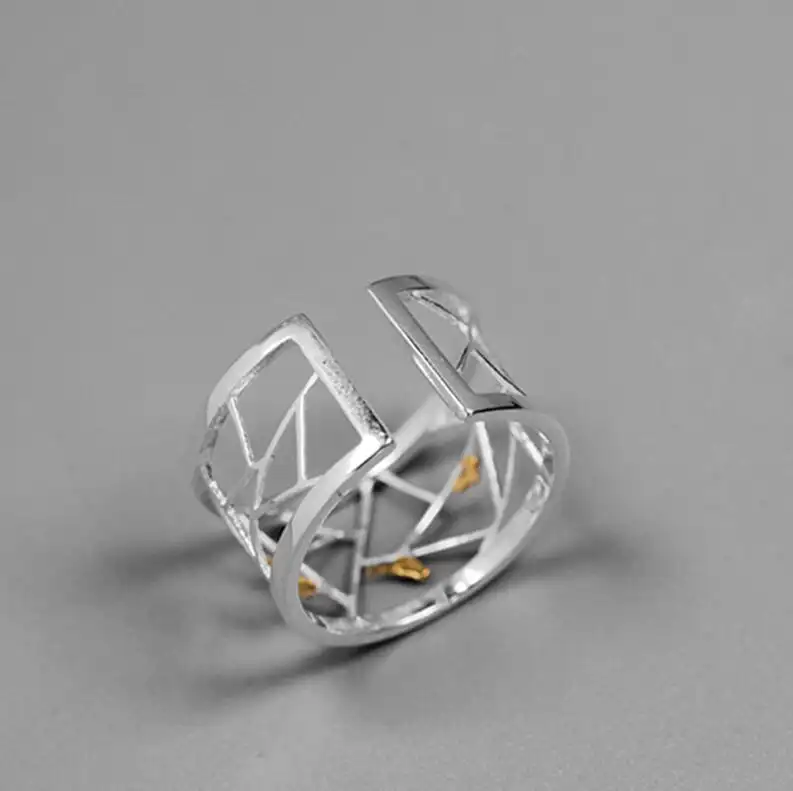 REAL 925 Sterling Silver Handmade Jewelry, oriental decoration Element Fine Paper Cutting Design Rings for Women
