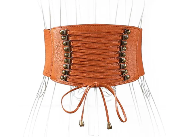 European and American super wide waist women fashion elastic elastic fringed wide belt decorative skirt accessories Brown - Shop at LoveMi