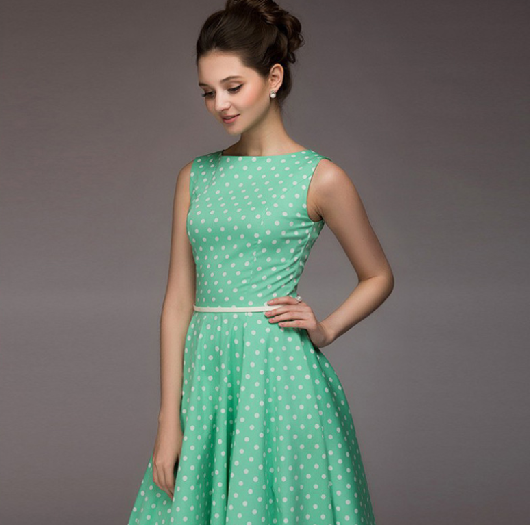 summer new women's retro Hepburn storm point sleeveless big swing dress long skirt