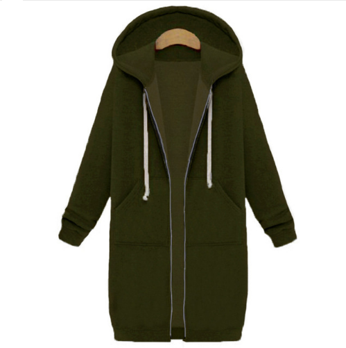 Hooded long sleeved winter sweater women's jacket in a long thick shirt Army Green - Shop at LoveMi
