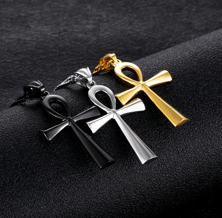 Источник товаров для трансграничной электронной коммерции, европейское и американское блестящее ожерелье из нержавеющей стали, древний египетский крест, мужское ожерелье, амулет, кулон