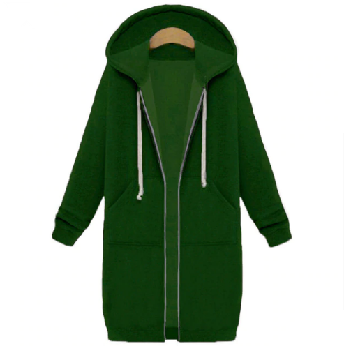 Hooded long sleeved winter sweater women's jacket in a long thick shirt Green - Shop at LoveMi