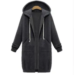 Hooded long-sleeved winter sweater women's jacket in a long thick shirt - Dark Gray - View 1