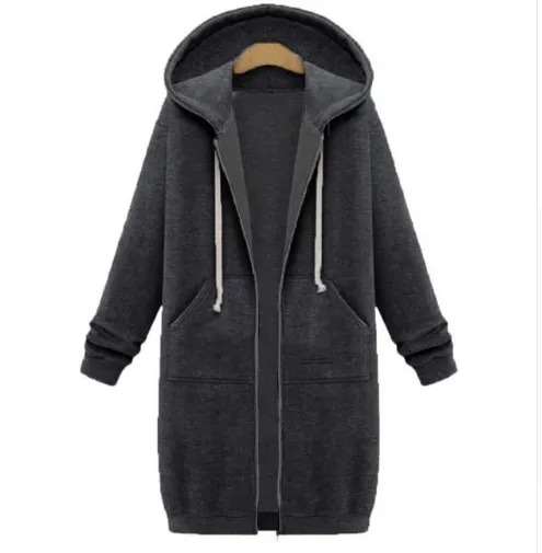 Hooded long sleeved winter sweater women's jacket in a long thick shirt Dark Gray - Shop at LoveMi