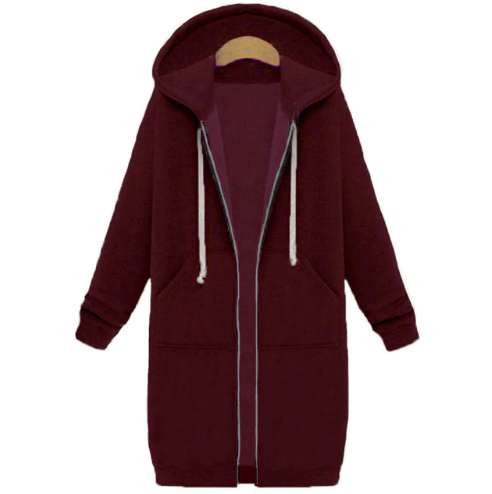 Hooded long sleeved winter sweater women's jacket in a long thick shirt Wine - Shop at LoveMi