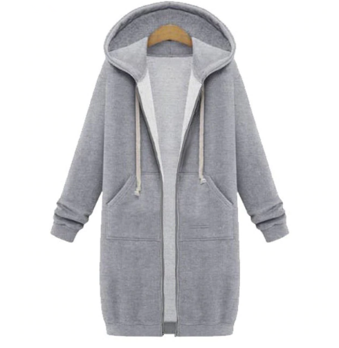 Hooded long sleeved winter sweater women's jacket in a long thick shirt Gray - Shop at LoveMi