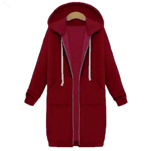Hooded long-sleeved winter sweater women's jacket in a long thick shirt - Red