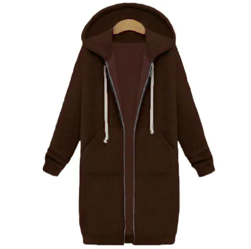 Hooded long sleeved winter sweater women's jacket in a long thick shirt Coffee - Shop at LoveMi