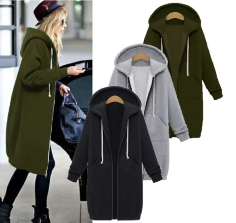 Hooded Long-sleeved Winter Sweater Women's Jacket in a Long