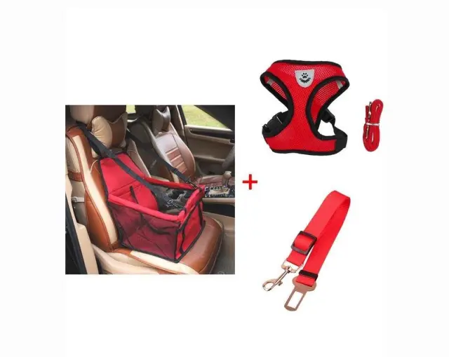 Luxury Pet's Safety Car Seat Carrier Premium Harness & Leash set Car Safety Belt Red - Shop at LoveMi