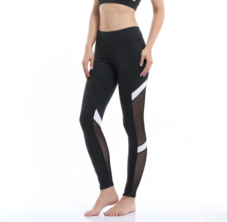 Fitness Sports Leggings Two-section Mesh High Waist Elastic Breathable