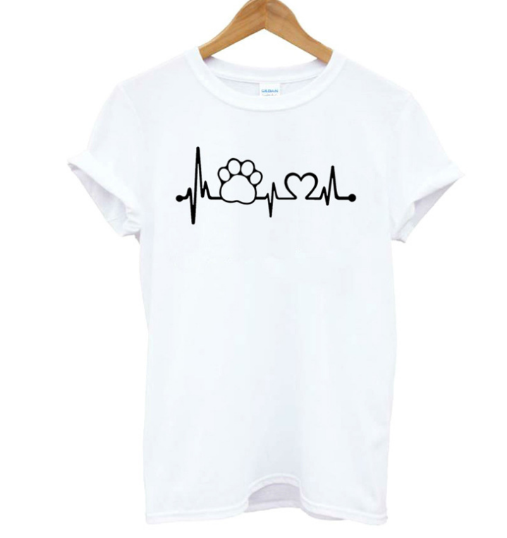 Bear Footprints Heartbeat Heartbeat ECG Print European And American Summer Casual Loose Short Sleeve