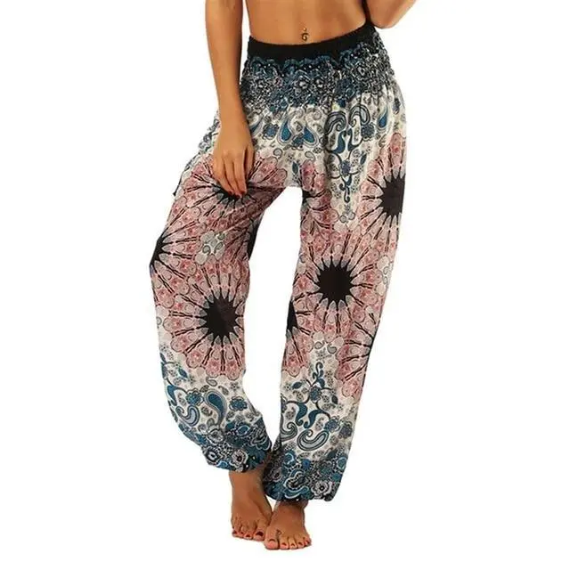 Digital Printed Lantern Pants Loosely Thin Elastic Waist Harem Pants Flower Mandala - Shop at LoveMi