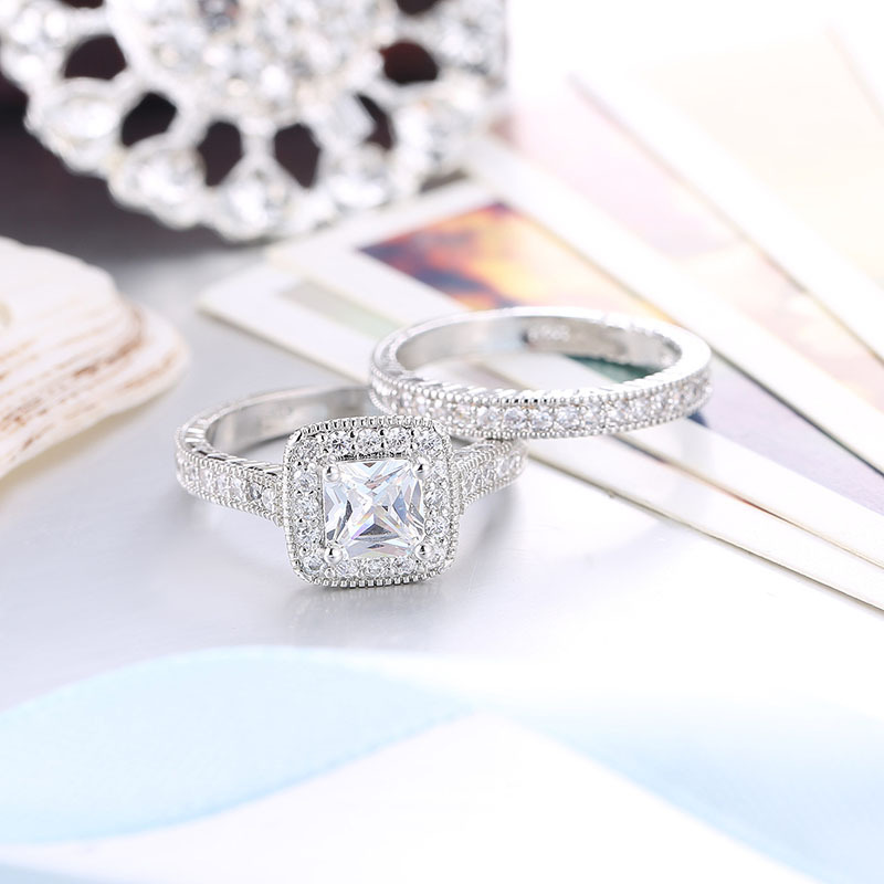 Silver plated European and American diamonds fashion luxury couple square drill