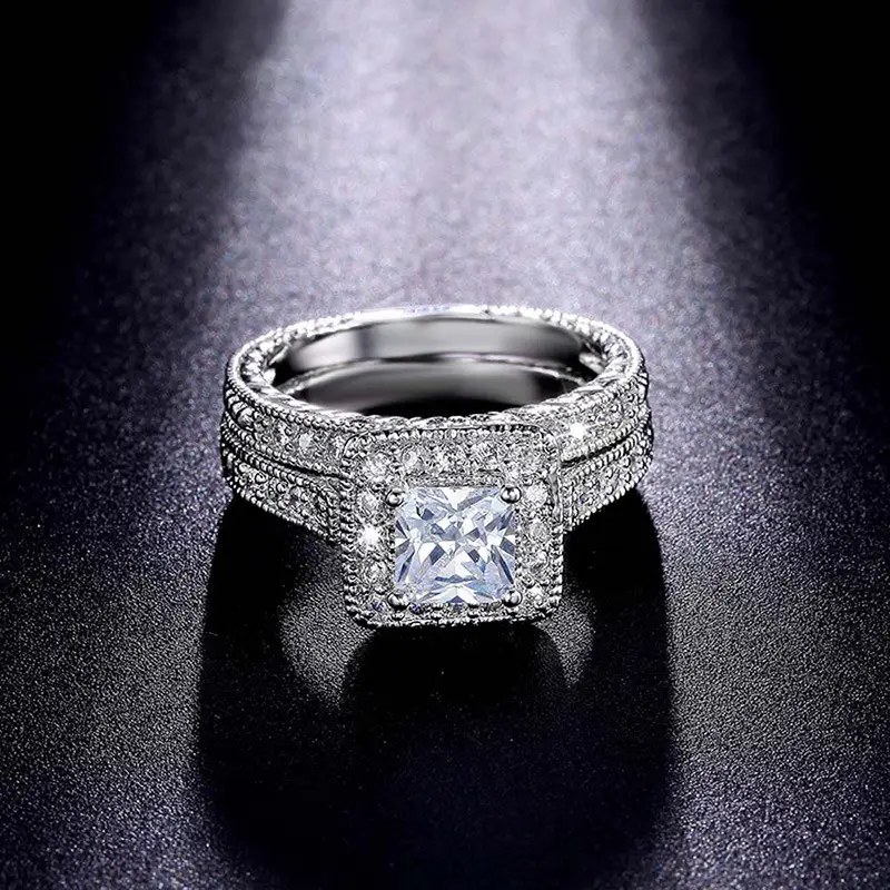 Silver plated European and American diamonds fashion luxury couple square drill