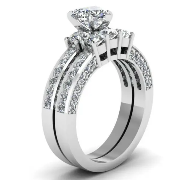 Coktail Ring S925 Silver 1ct Heart Shape AAA Zircon Three-Stone Round CZ Women's Wedding Ring Sets GIfts Sz 6-9