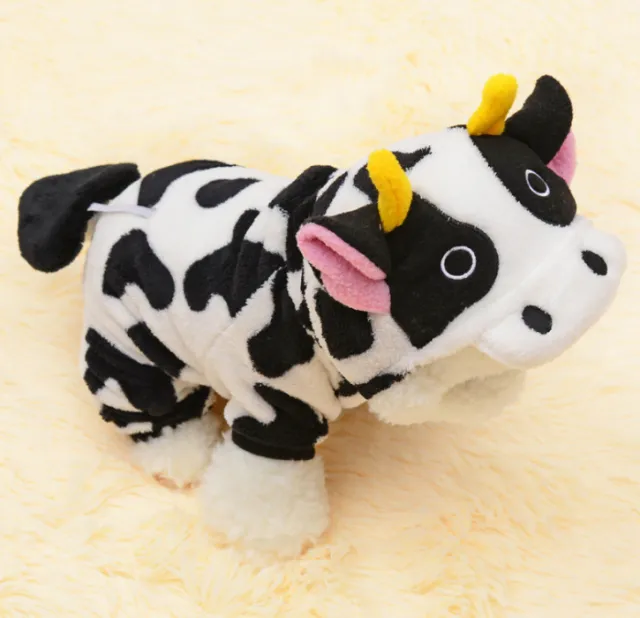 New Pet Dog Cat Coat Warm Cow Costume Sweatshirt Hooded Clothing Sweater Winter Clothes Cat Clothing Jumpsuits Cow White - Shop at LoveMi