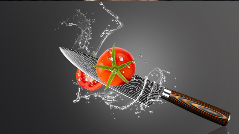 Laser wave color wood handle 8 inch steel knife