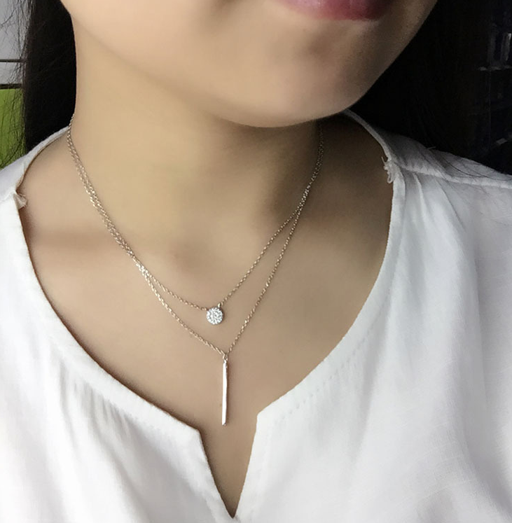 S925 sterling silver necklace Fashion Korean personality double-layered stone necklace silver ornaments