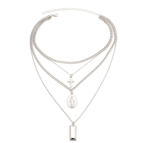 Bohemian retro new alloy cross multi-layer necklace Madonna four-layer chain set