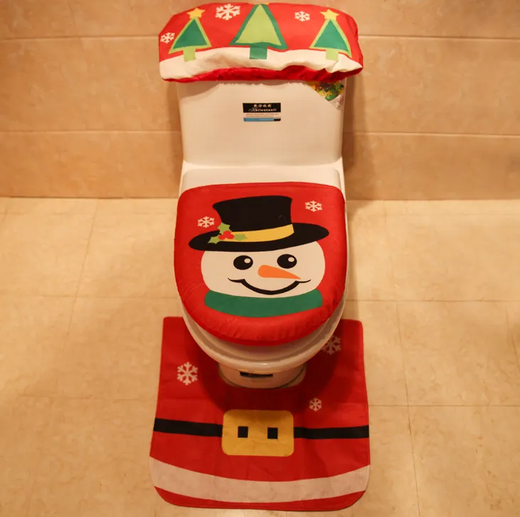 FENGRISE Fancy Santa Claus Rug Seat Bathroom Set Contour Rug Christmas Decoration Navidad Xmas Party Supplies New Year - Red Snowman
