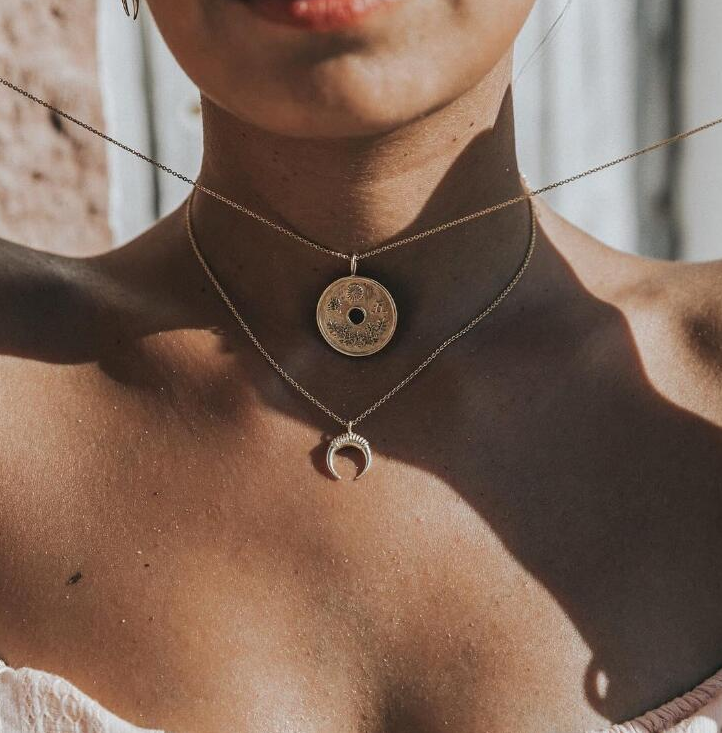 European and American fashion popular women's personality retro new coin moon horn combination double necklace set