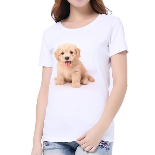 Women's T-shirt CUTE cat dog print white lady casual shirt bottoming shirt T-shirt