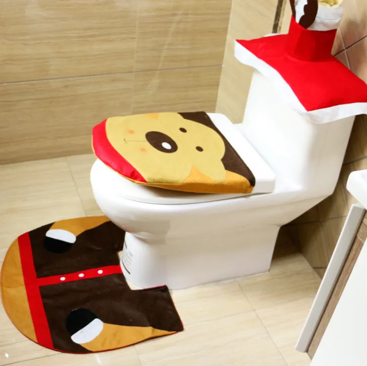 FENGRISE Fancy Santa Claus Rug Seat Bathroom Set Contour Rug Christmas Decoration Navidad Xmas Party Supplies New Year - Elk