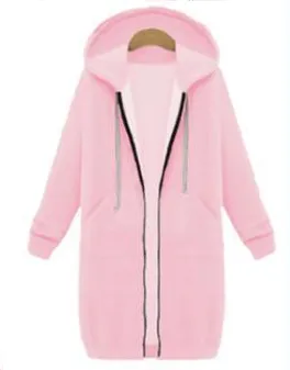 Hooded long sleeved winter sweater women's jacket in a long thick shirt Pink - Shop at LoveMi