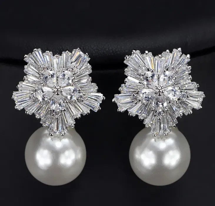 Pearl Earrings for Women with Luxury Fireworks Shaped Cubic