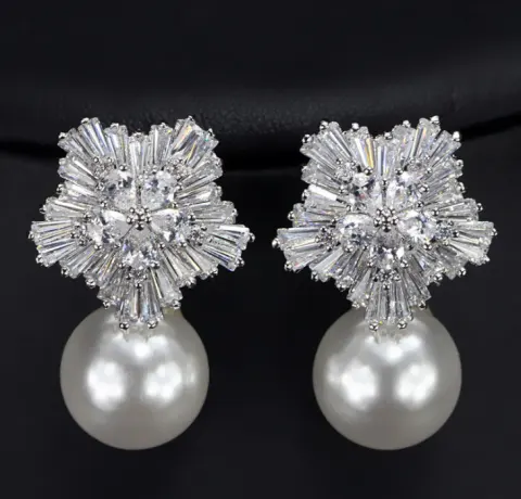 Pearl Earrings for Women with Luxury Fireworks Shaped Cubic