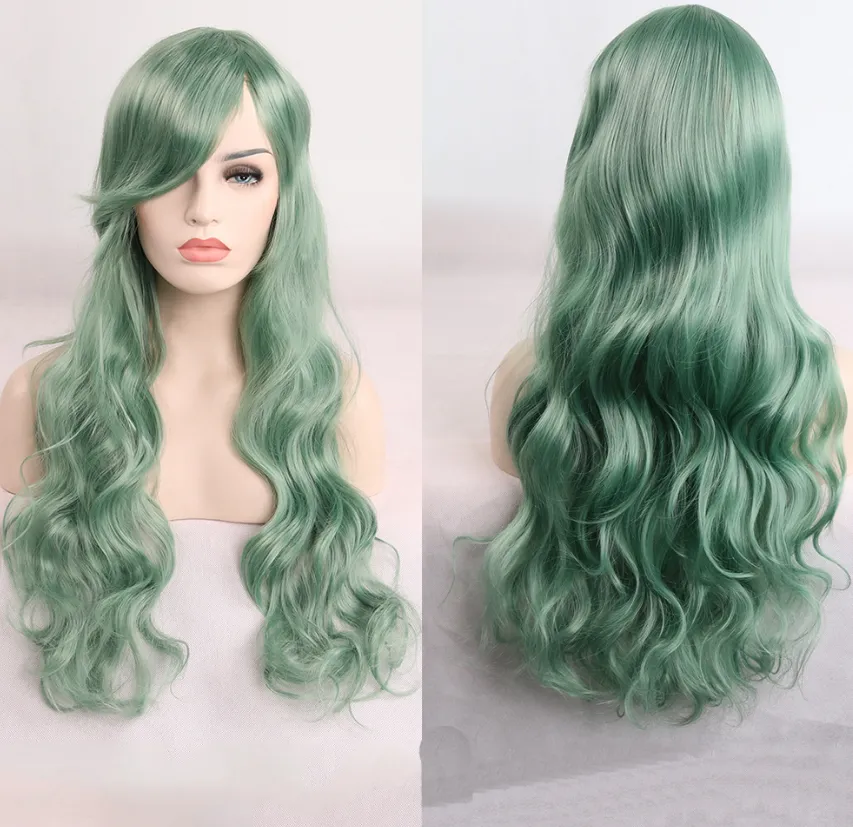 Anime cos wig color 80cm long curly cosplay role playing - Mint Green