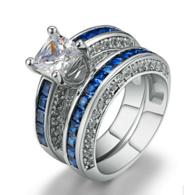 Fashion personality square zircon women's ring ring Platinum plated ring