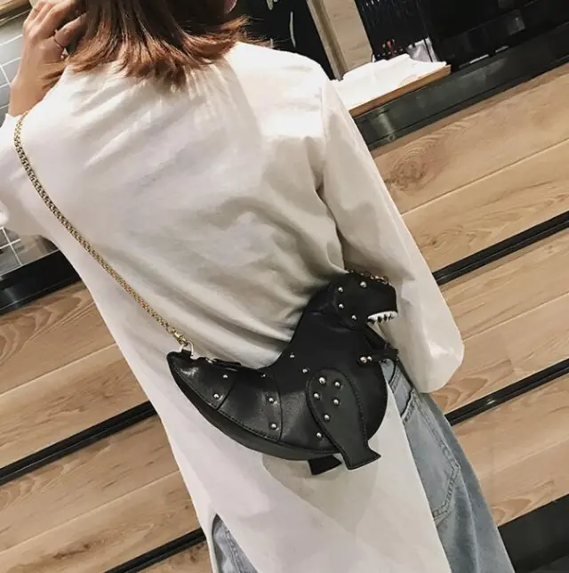 Dusun rivet personality dinosaur design fashion leather cross body mini shoulder bag women chain handbag shoulder bag gift Female Black - Shop at LoveMi
