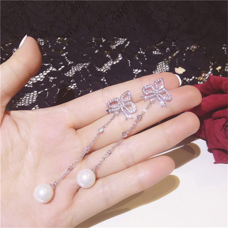 Bow tie pearl temperament anti allergy eardrop