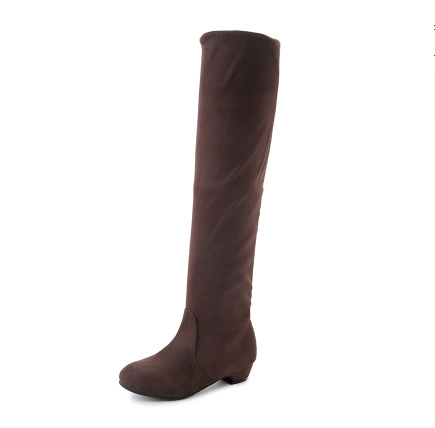 Over the knee long tube women's boots round head low heel suede two through the knee boots plus velvet to keep warm