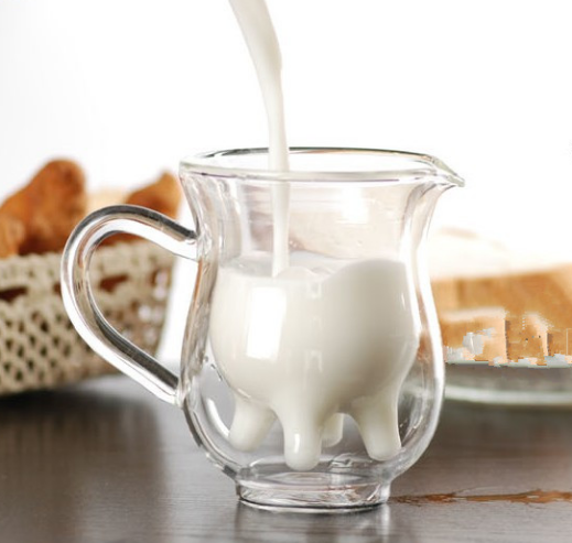 Creative Cow Double Layer Glass Creamer Cup 250ml Lovely Milk Jug Juice Tea Coffee Cup Clear Glass Mug Milk Frother Pitcher